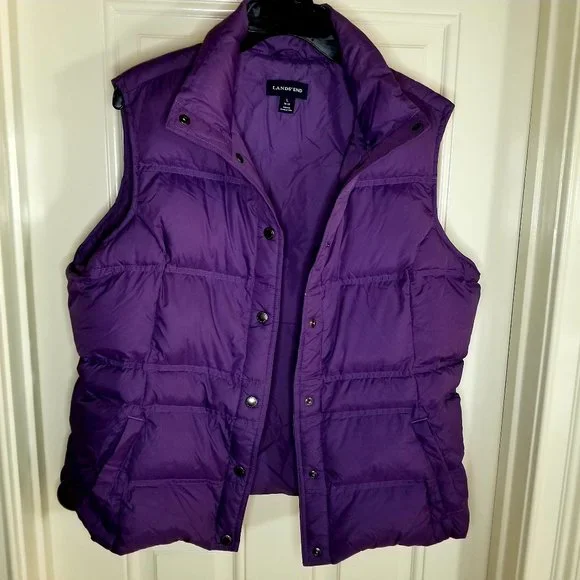 Lands’ End Women’s Goose Down Puffer Vest Purple Sz LARGE 14-16 - Picture 2 of 13